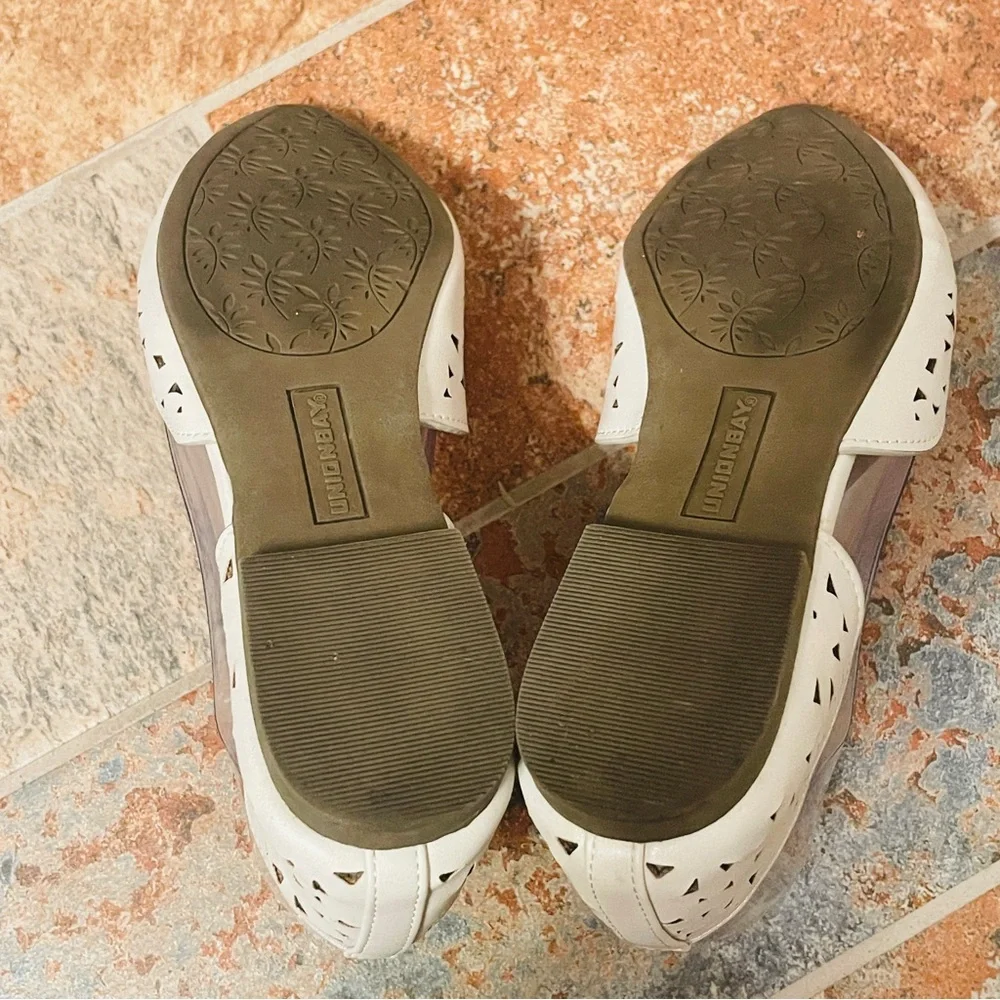 🎂Cute &Comfy Union Bay Leather White Cutout Scalloped Edge D’Orsay Style Flats! - Picture 6 of 14